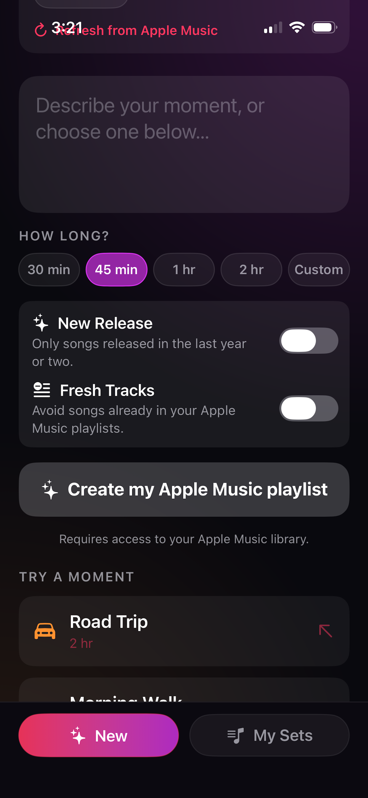Playlist duration and freshness options