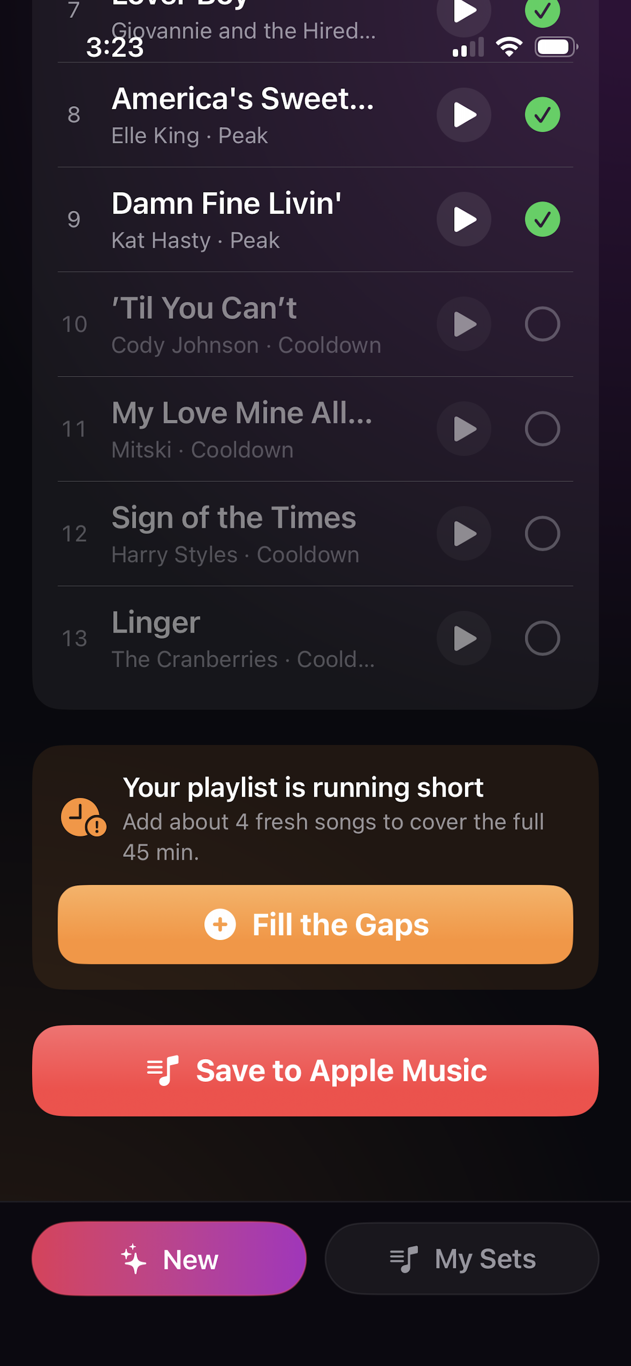 Playlist review and fill the gaps option