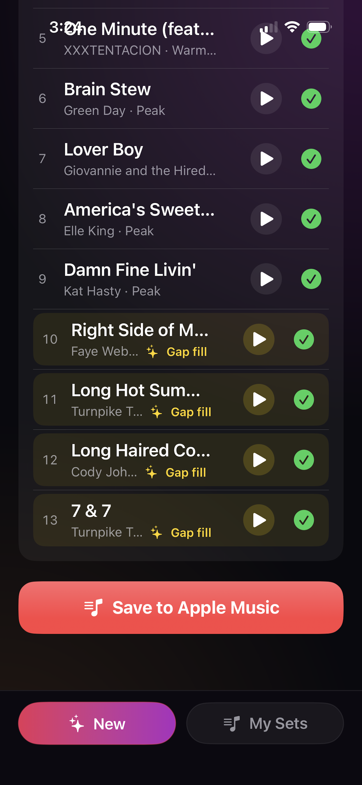 Gap-fill songs added to a playlist