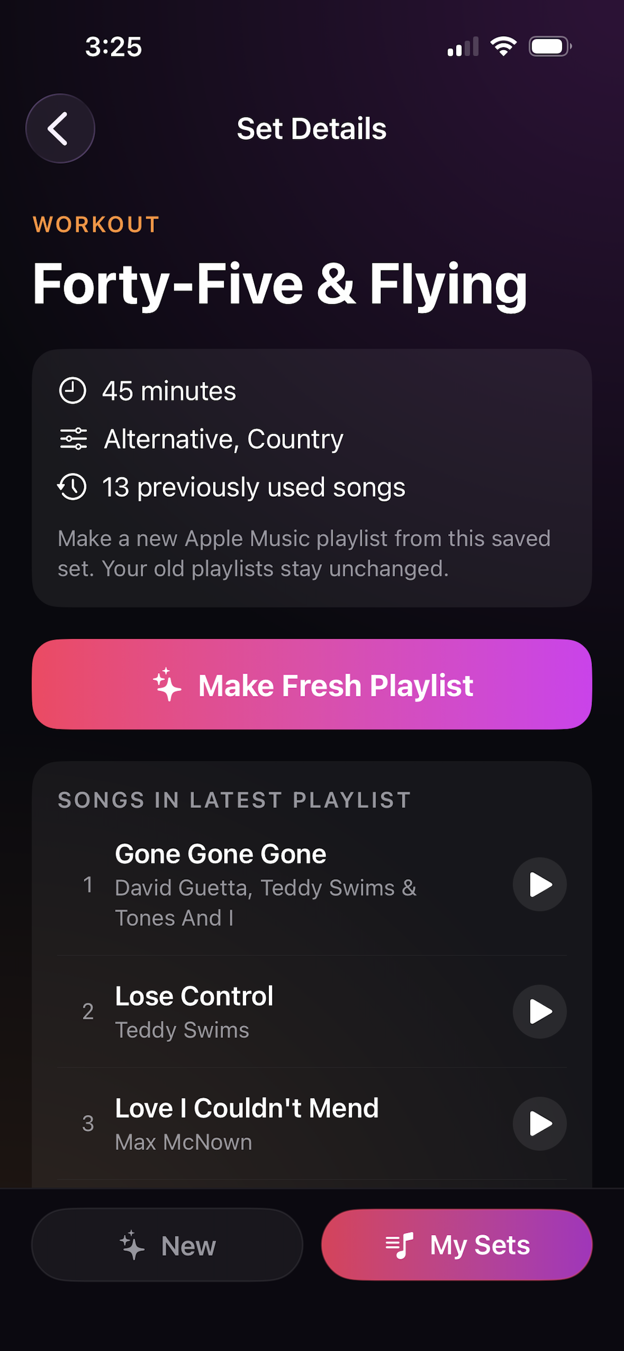 Saved playlist set in MixSet